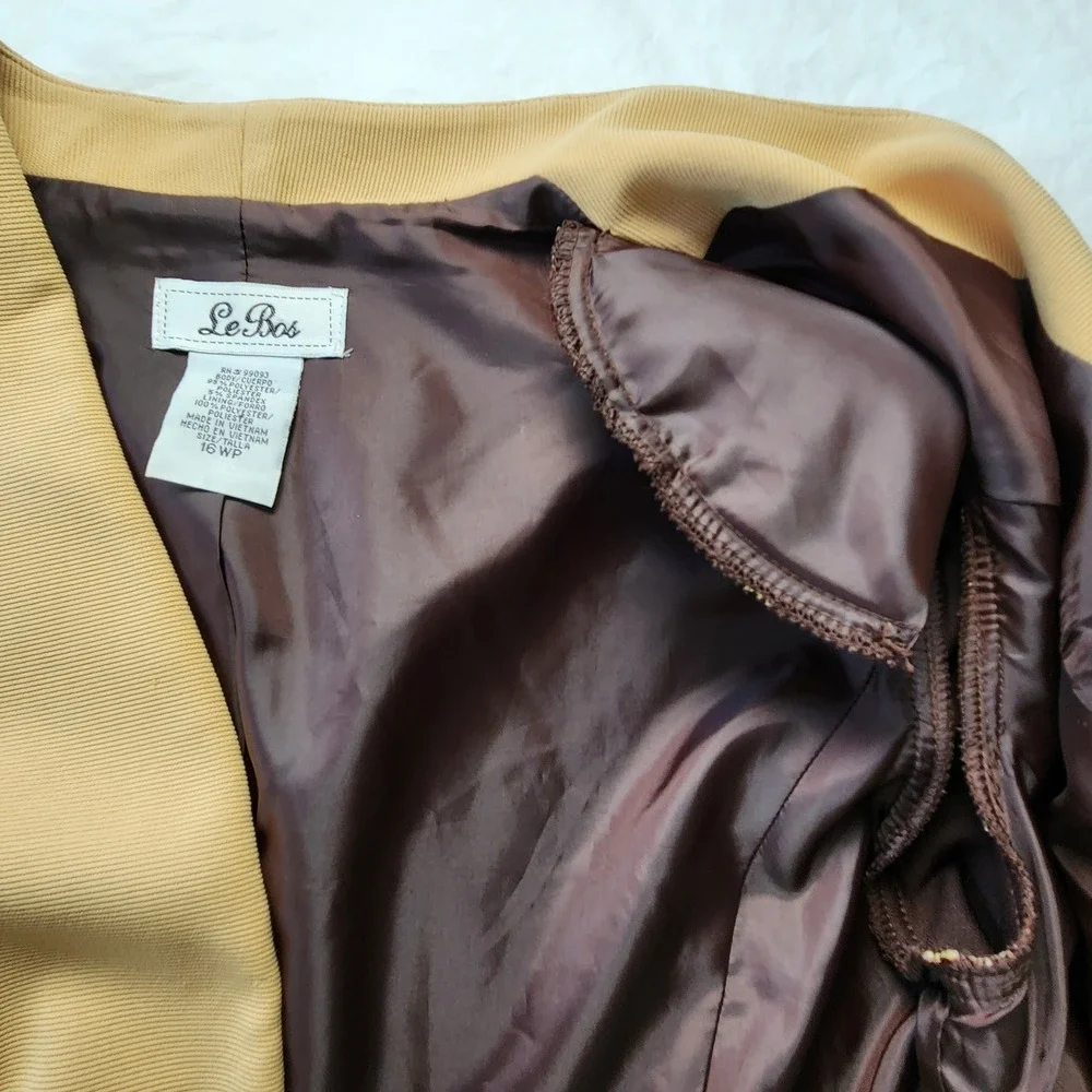 VTG Y2K Le Bos Womens Colorblock Sheath Dress & Jacket Set Brown Tan Orange 16WP